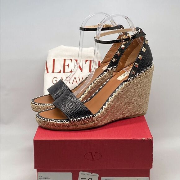 Valentino Garavani Double Rockstud Grainy Calfskin Wedges 105MM size 40 - Picture 12 of 14